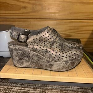 Pierre Dumas Distressed Gray Wedge Mules